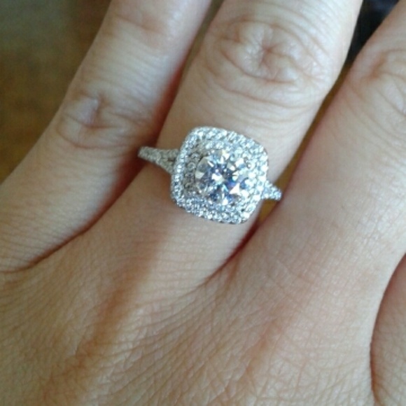 Sterling Silver Cushion Cut Halo Diamond Cz Ring - Picture 2 of 4